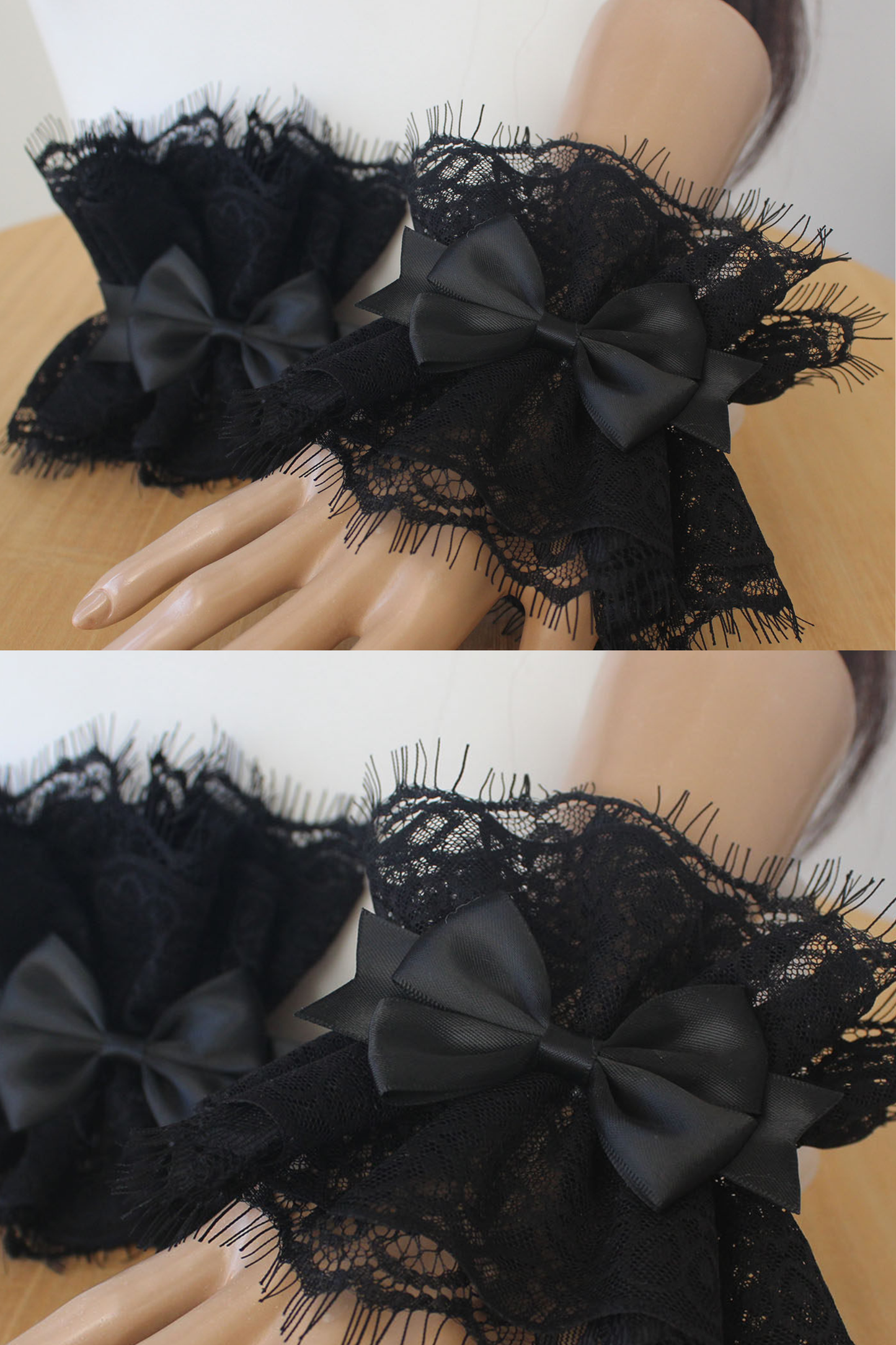 ダークレースゴシックハット+ベール+ヘアバンド+チョーカー+スリーブ