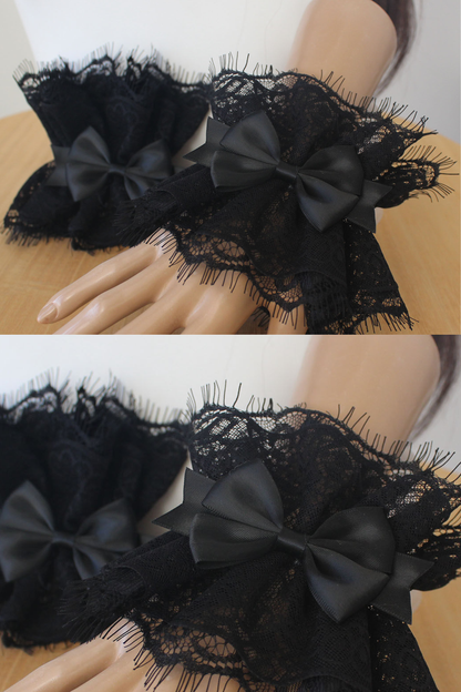 ダークレースゴシックハット+ベール+ヘアバンド+チョーカー+スリーブ