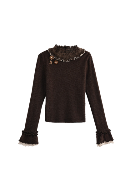 レースフリルハイネックトップス