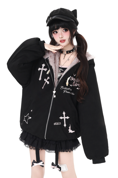 バニーファーフードジップジャケット