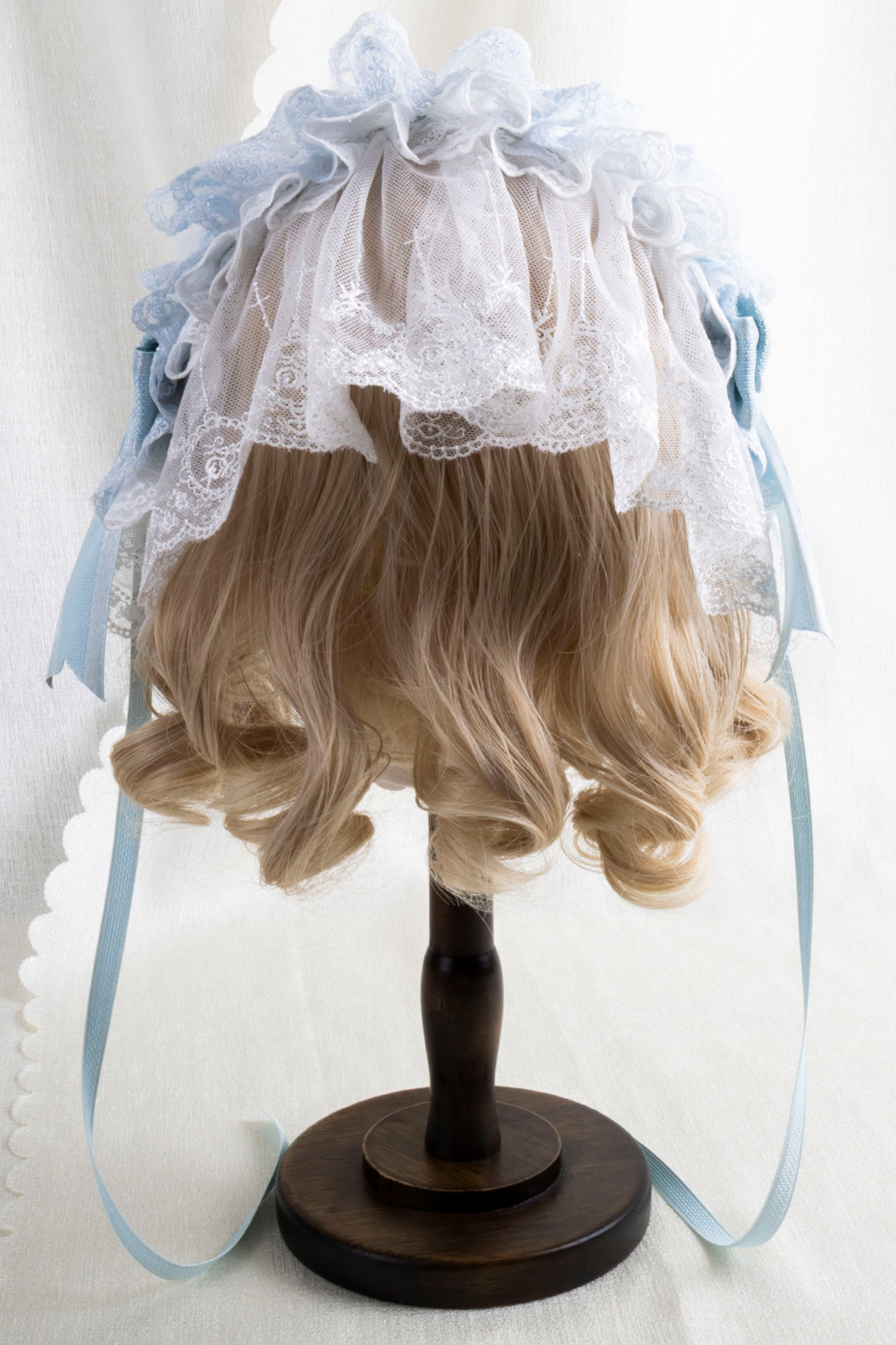 フリルアイスカラーロリータフラットハット+リボンクリップ+ヘアバンド+ハットクリップ