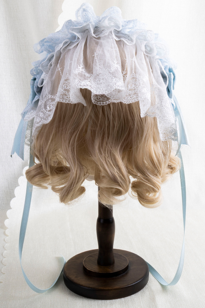 フリルアイスカラーロリータフラットハット+リボンクリップ+ヘアバンド+ハットクリップ