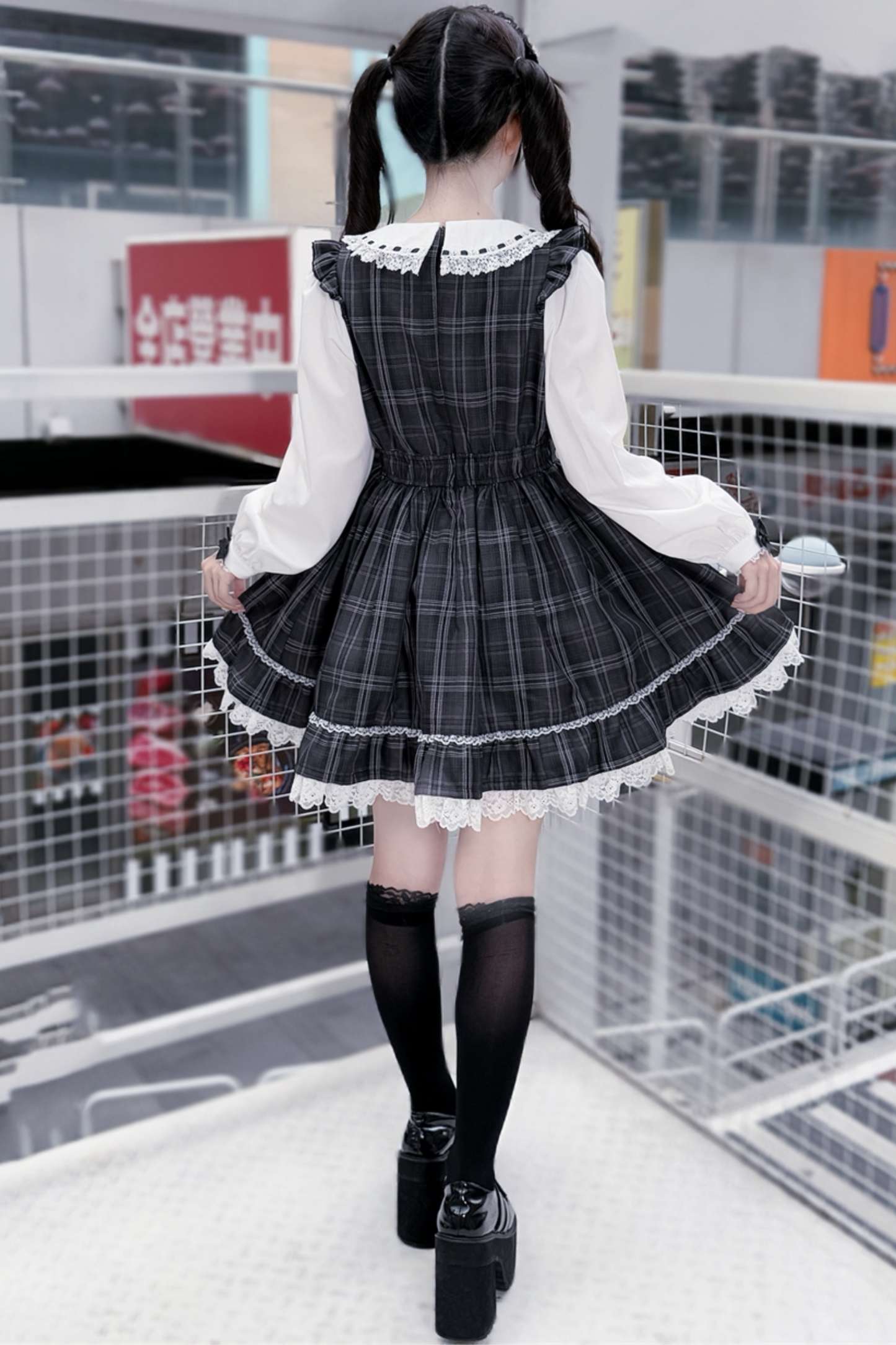 다크 스위트 걸리 체크 원피스 + 머리띠