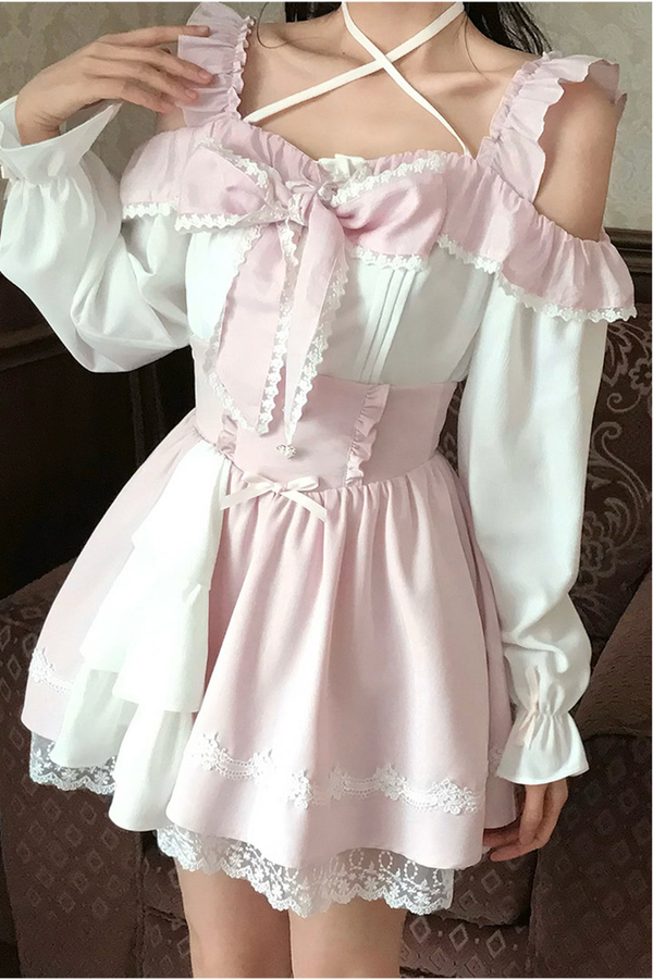 スイートガーリーフショルダートップス+スカート