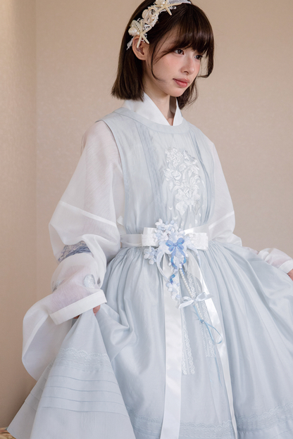 ピュアホワイトチャイナドレス+カバーエプロン+ベルト