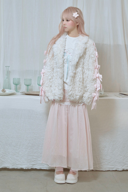 Satin ribbon fur coat