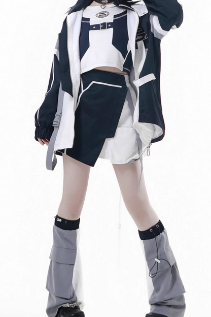 サブカルカーゴショートコート+ジャンパースカート+スカート +レッグウォーマー