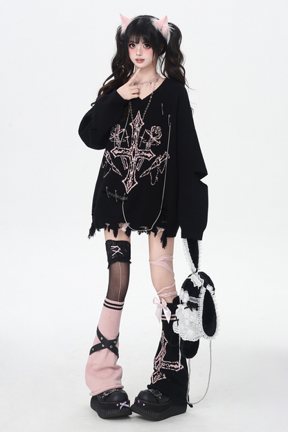 ゴシックライトアジアンVネックニッチルーズセーター