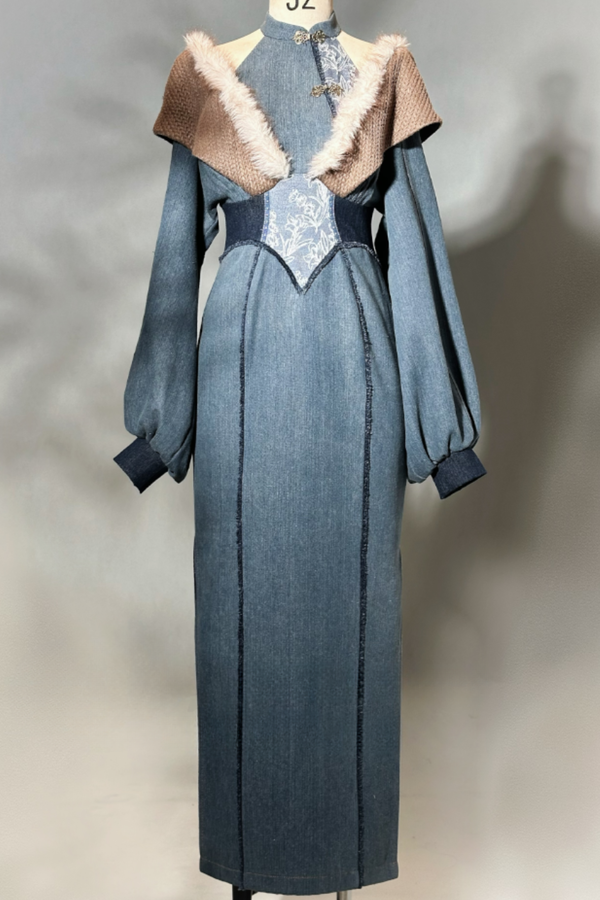 Retro Denim China Long Dress