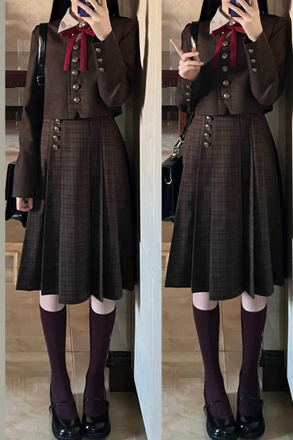 Retro College Jacket + Shirt + Skirt + Badge + Tie