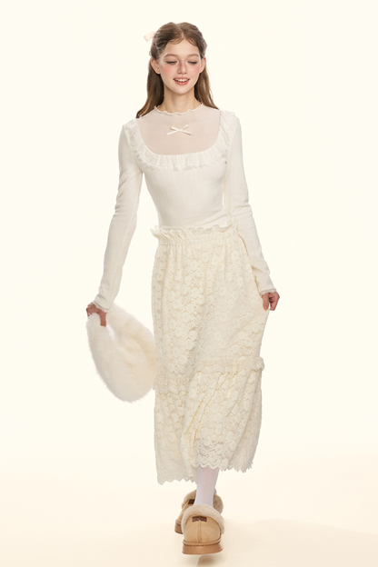 シアーリボンドールカラータイトトップス