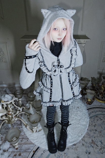 Cat Ear Hood Zipper Dress