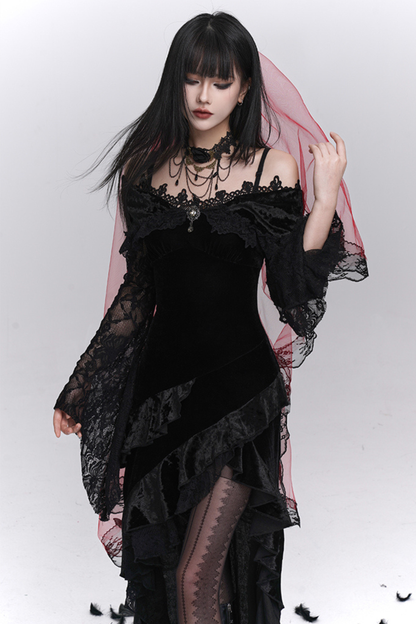 Gothic Lace Flare Long Dress