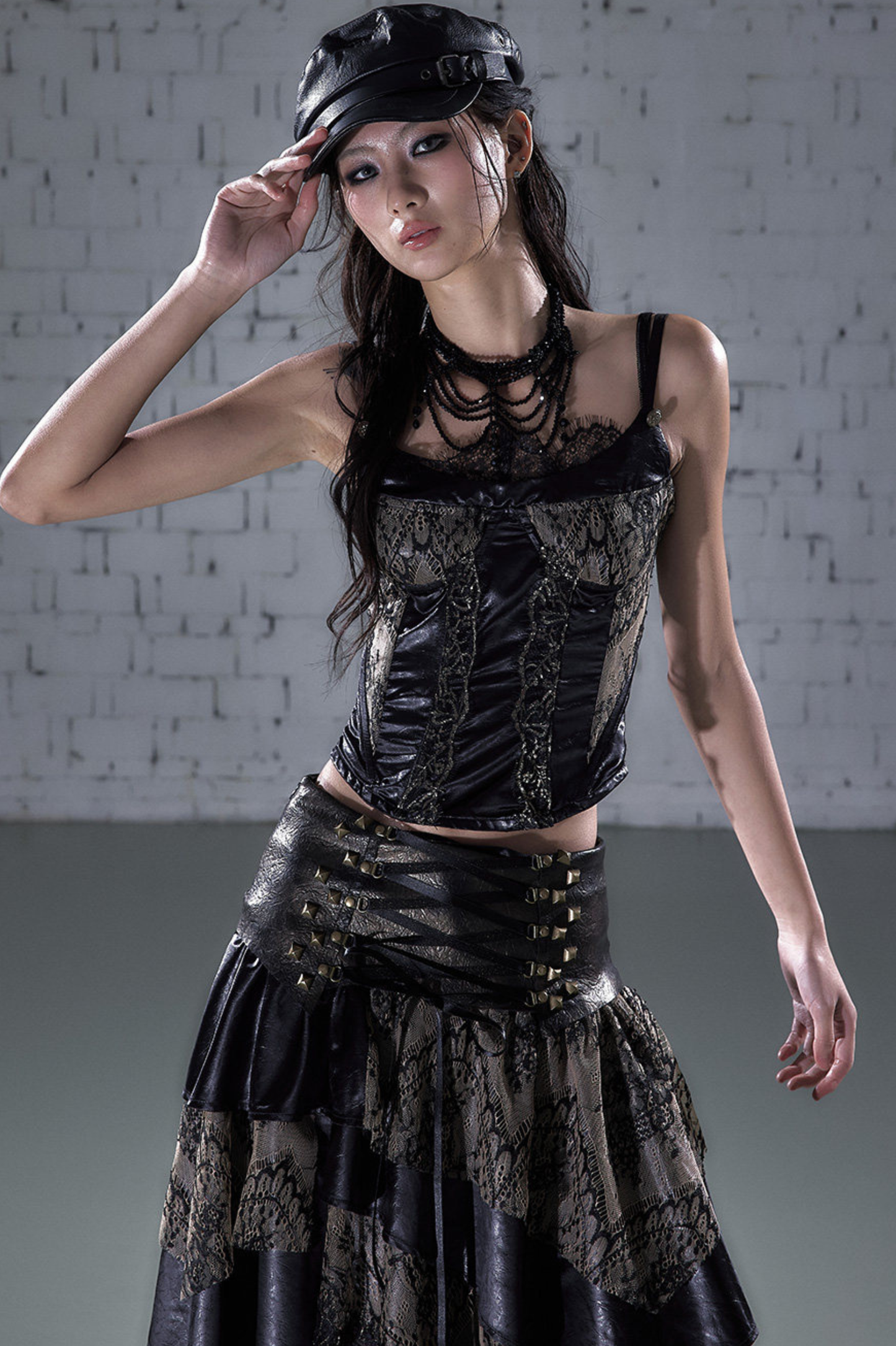 레트로 레이스 새틴 바스티에르 캐미솔