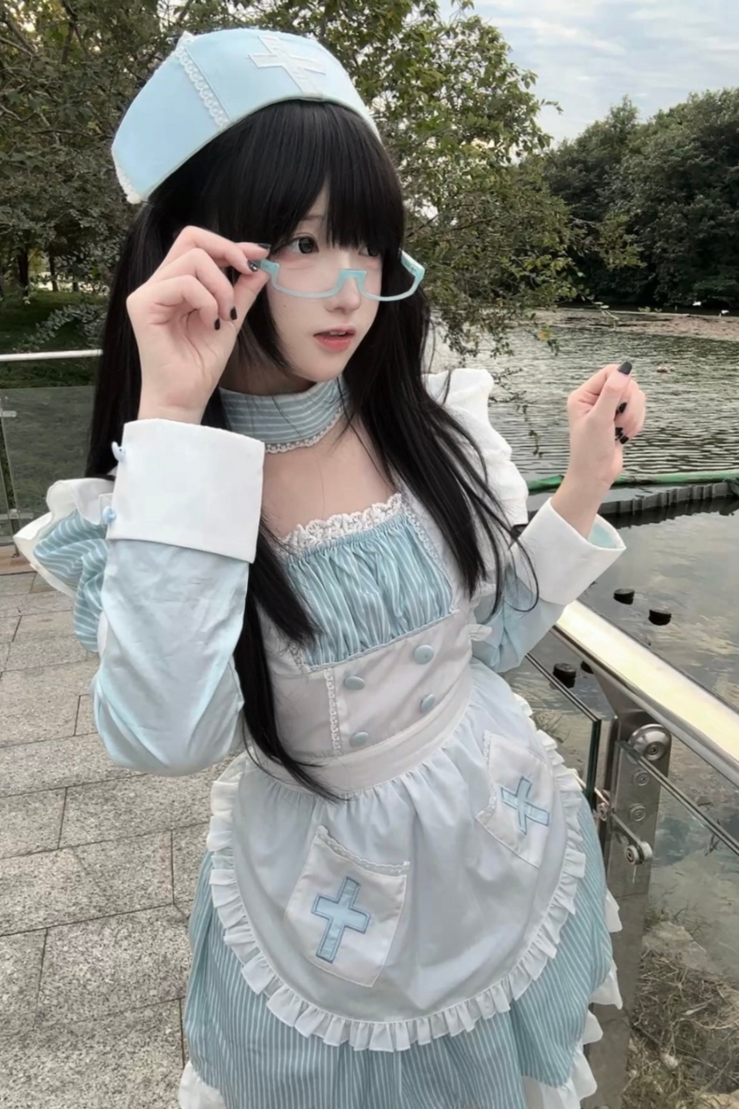 Angel Aqua Maid Apron Dress + Nurse Hat