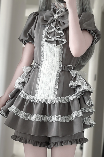 パフスリーブエレガントゴシックスタイルトップス+パンツ