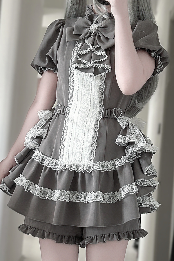 パフスリーブエレガントゴシックスタイルトップス+パンツ