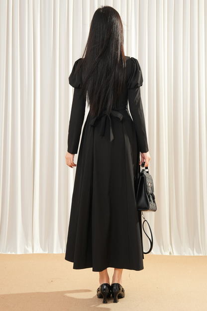 ダークメイドパフスリーブロングドレス