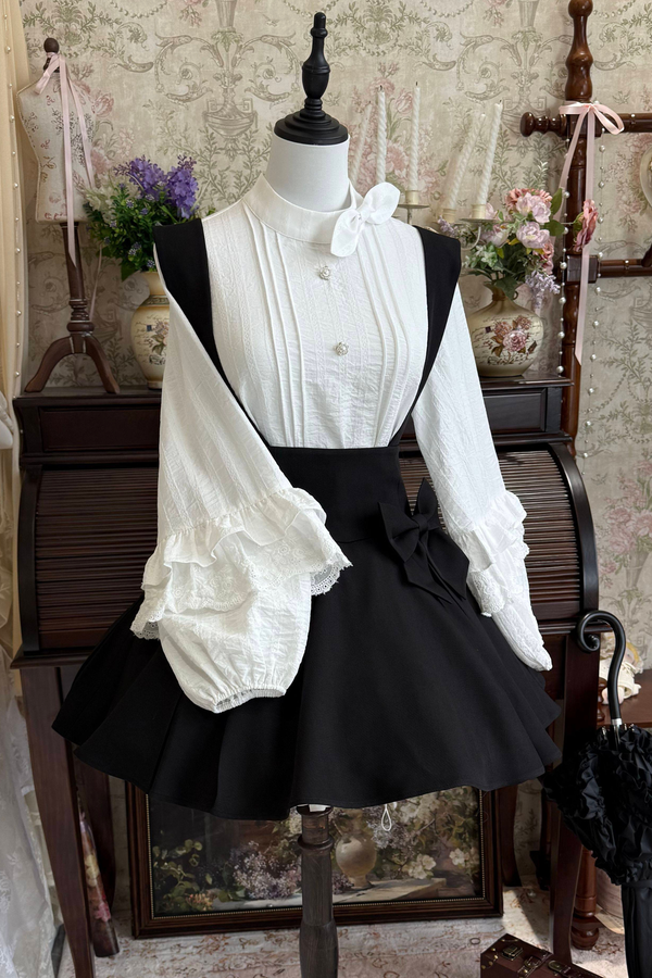 Retro Lace Shirt + Suspender Skirt