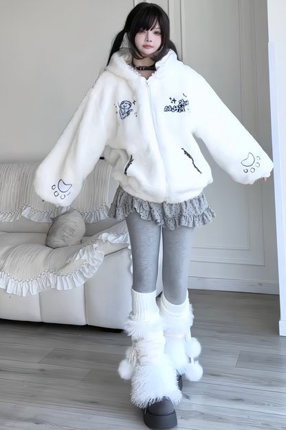 Rabbit Ear Fur Hooded Coat