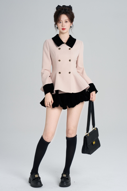 フレンチスイートピンクフレアコート+スカート