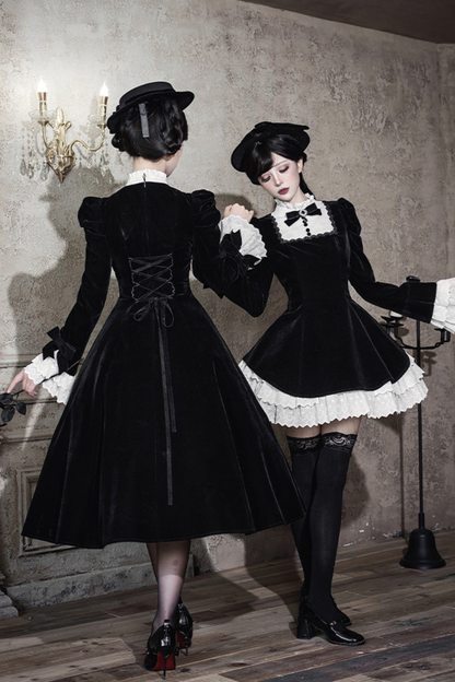 エレガントスリムコントラストカラーツインドレス+カラー+リボン+ブローチ+ハット