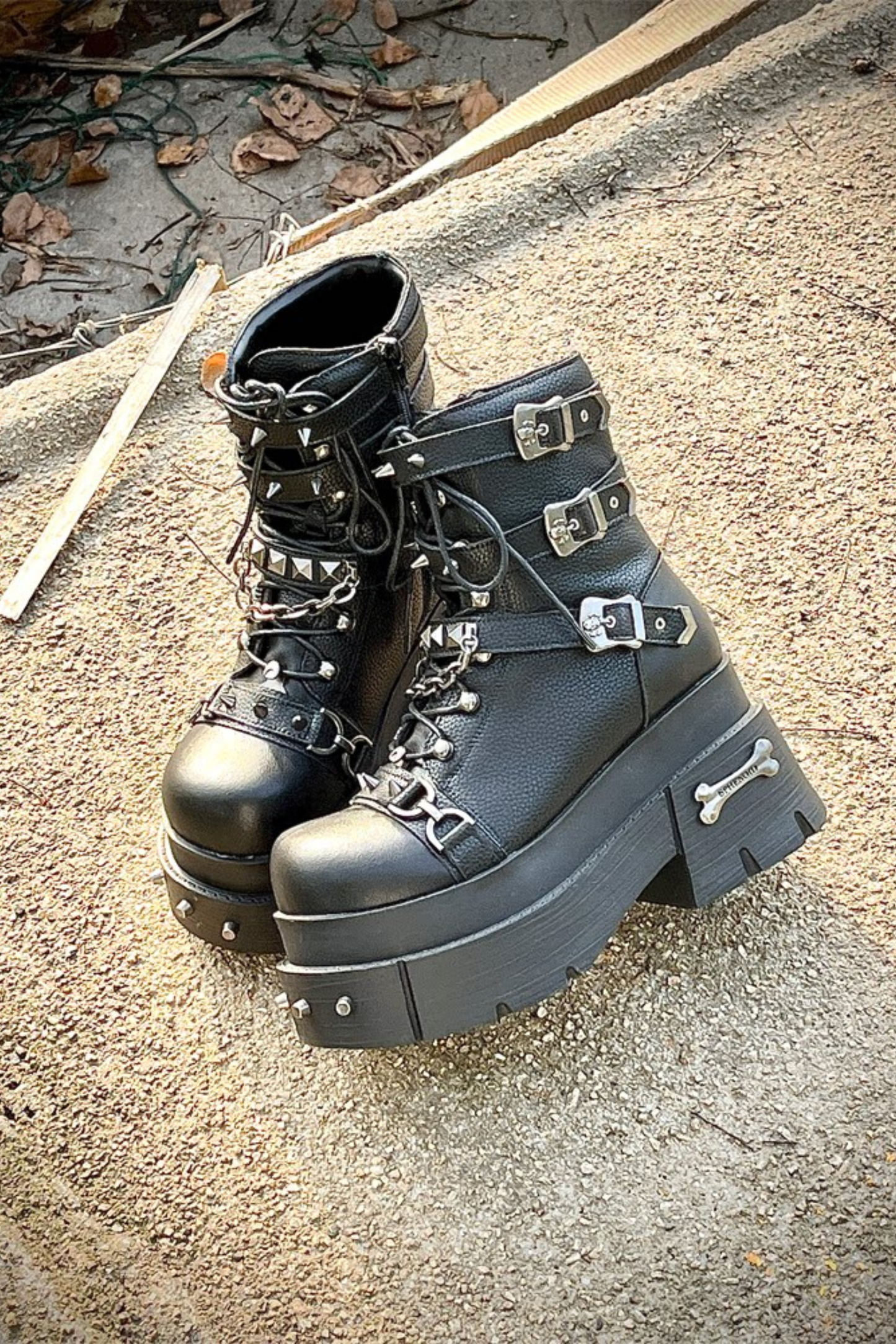 가죽 펑크 플랫폼 부츠