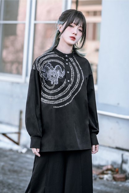 Stand collar print pullover top