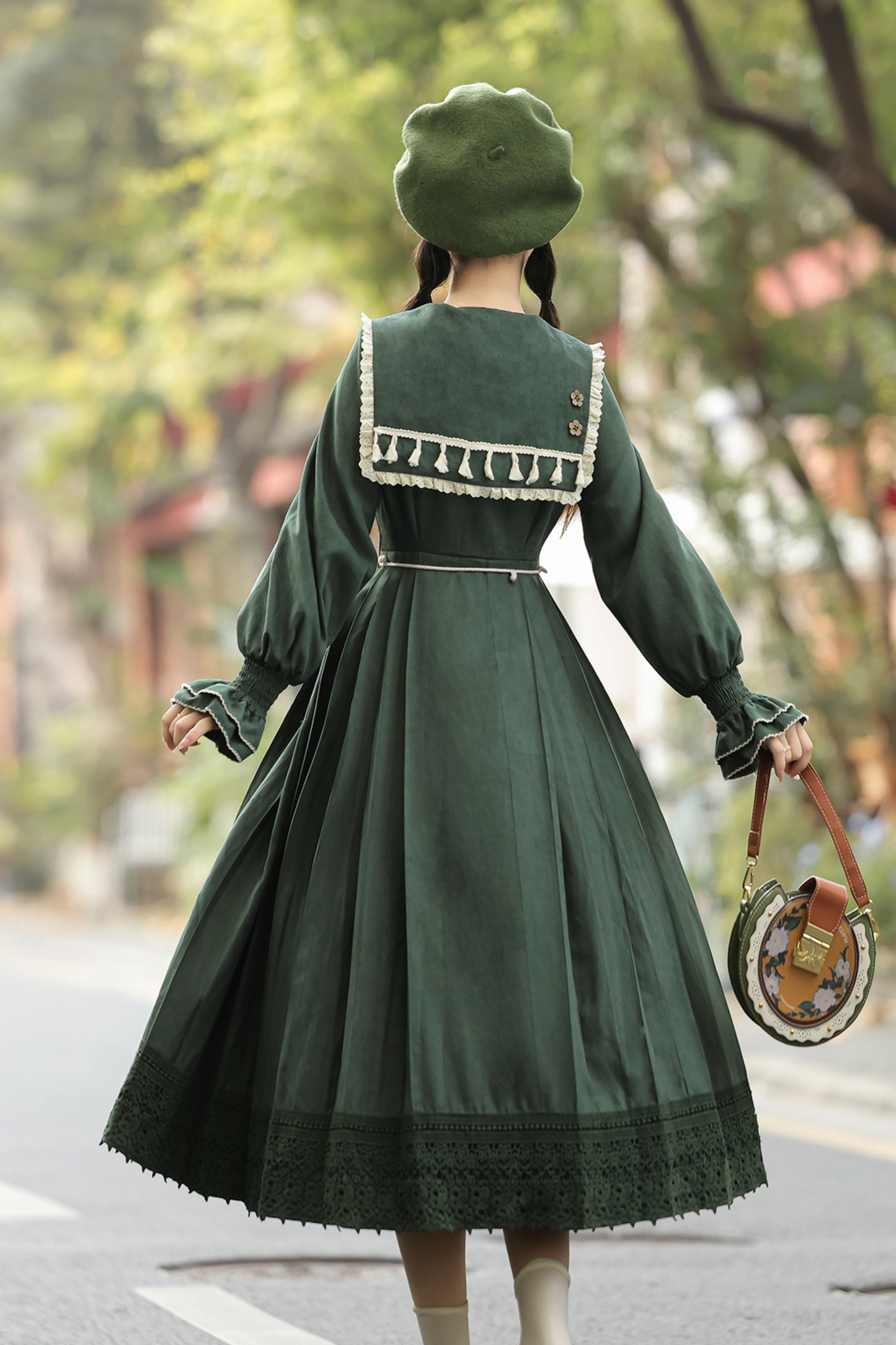 Dark green retro dress + vest