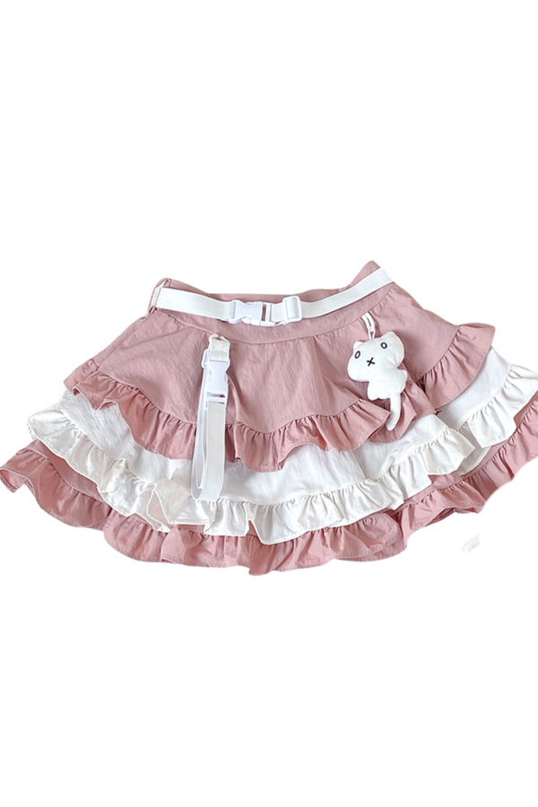 Subculture sweet ruffle hooded top + skirt