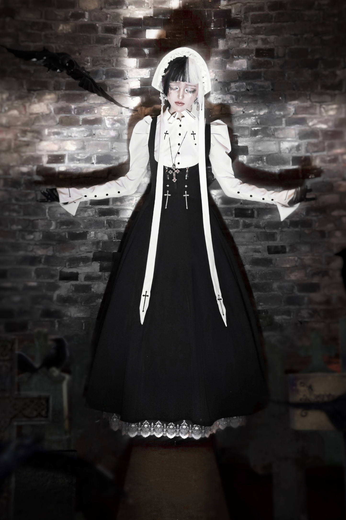 ゴスロリータスプリットブラウス+サスペンダースカート