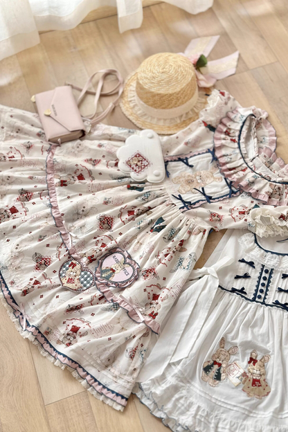 Retro Bear Puff Sleeve Dress + Sleeveless Dress