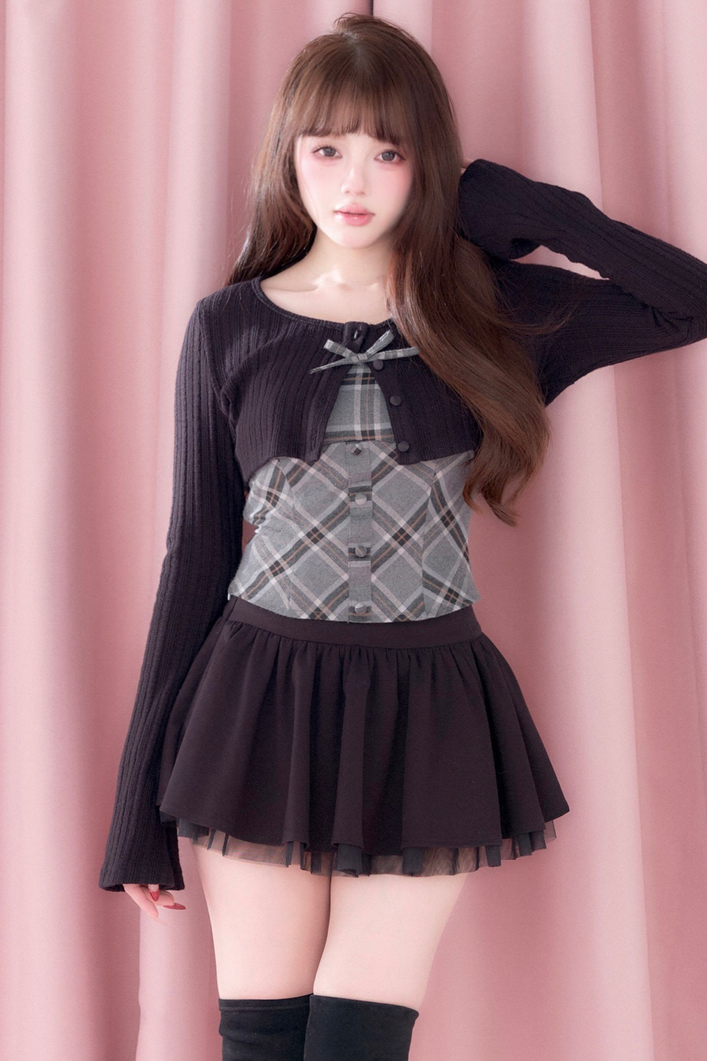 Plaid Camisole + Top + Skirt