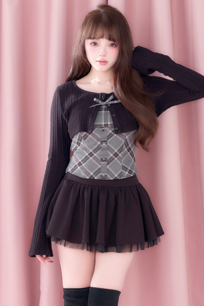 Plaid Camisole + Top + Skirt