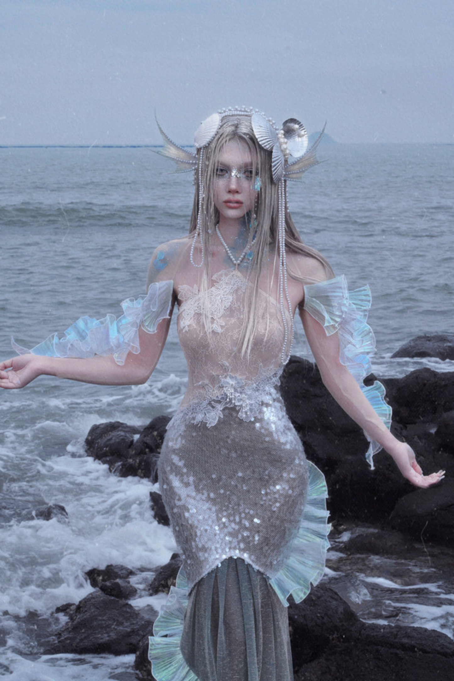 [Pre-order] Mermaid Seaside Dress + Sequined Shawl