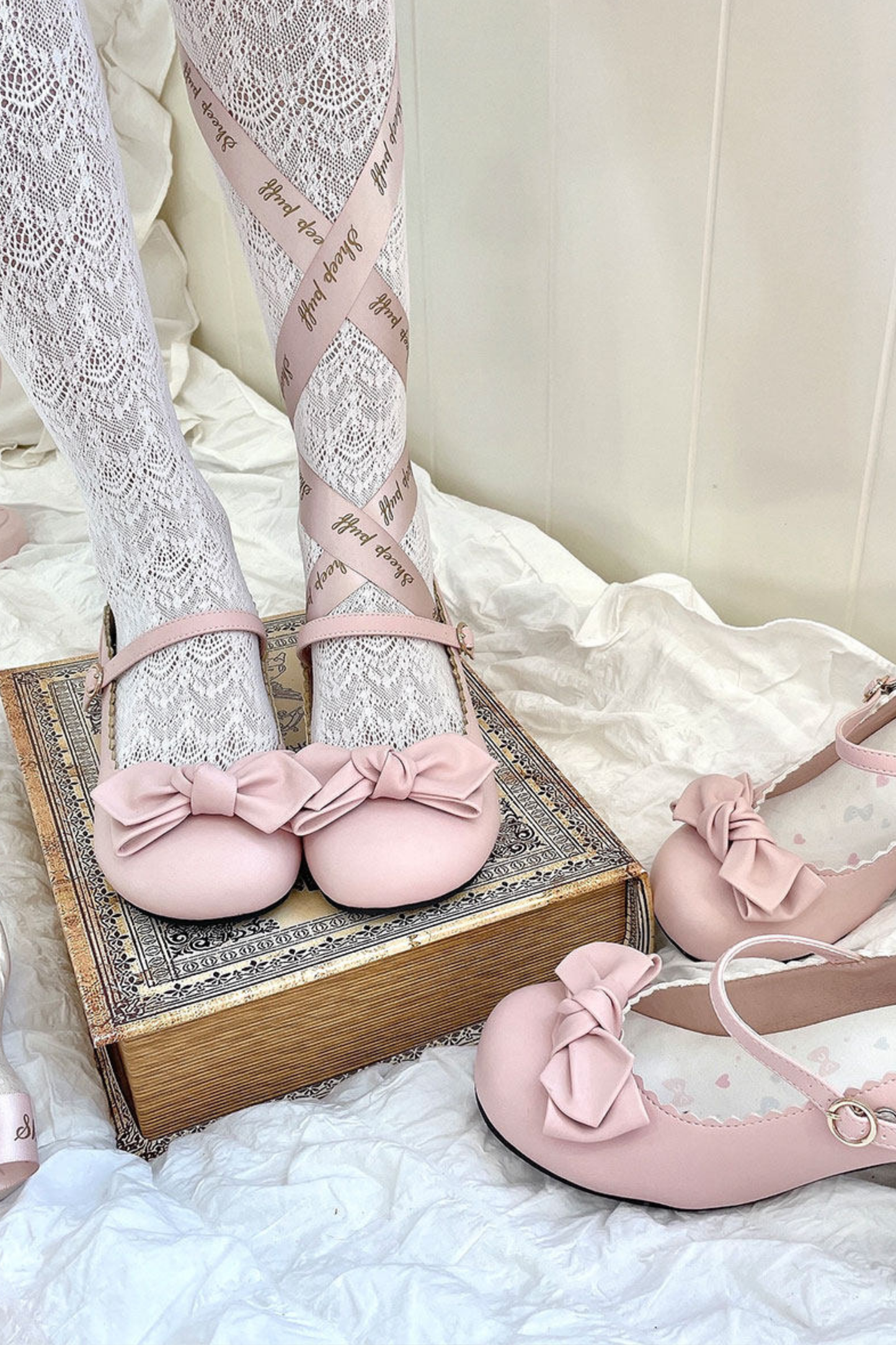 Cherry Blossom Sheepskin Bow Shoes