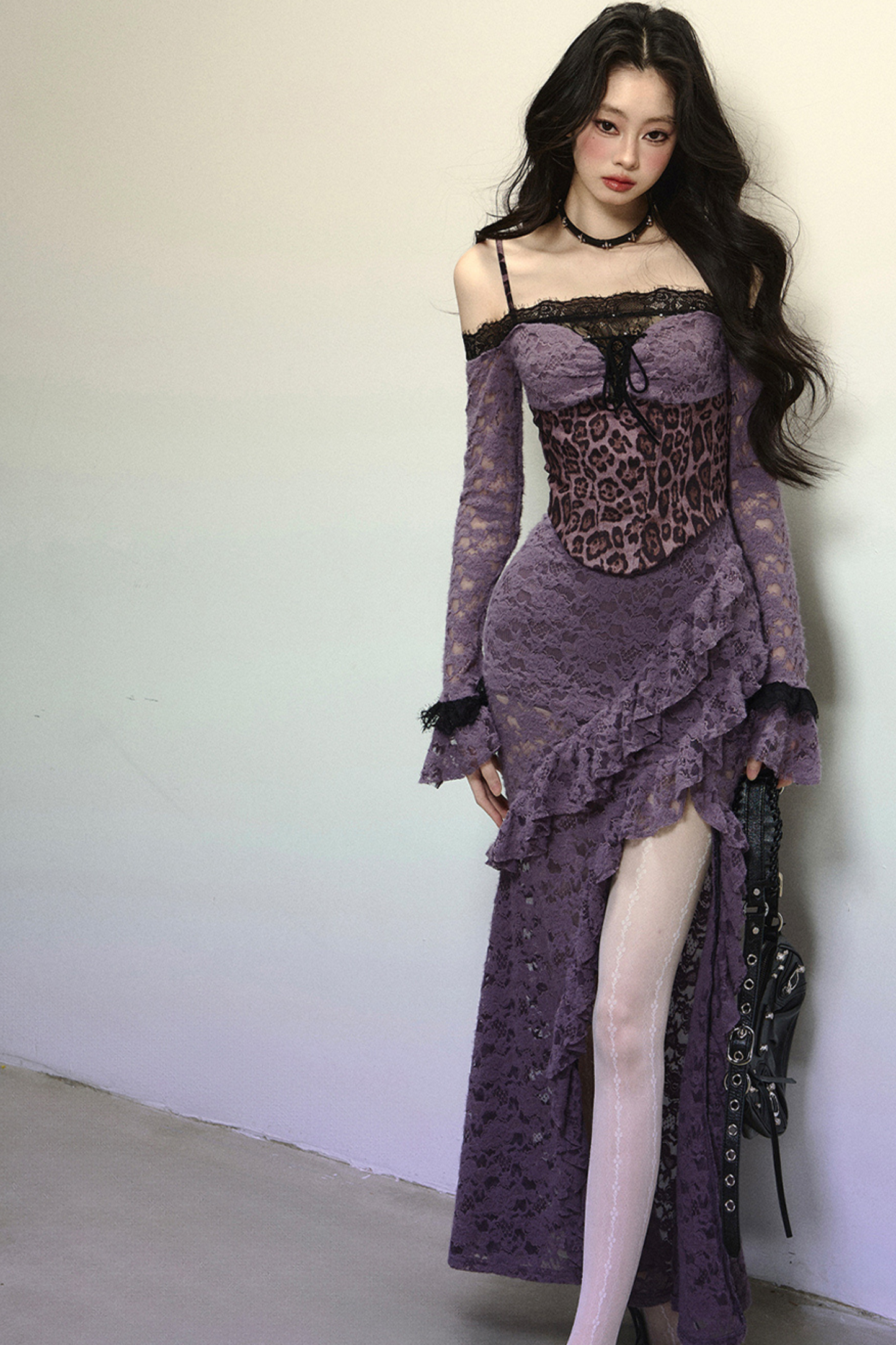 [Reservations] Oriental Purple Kite One-Shoulder High-End Lace Dress