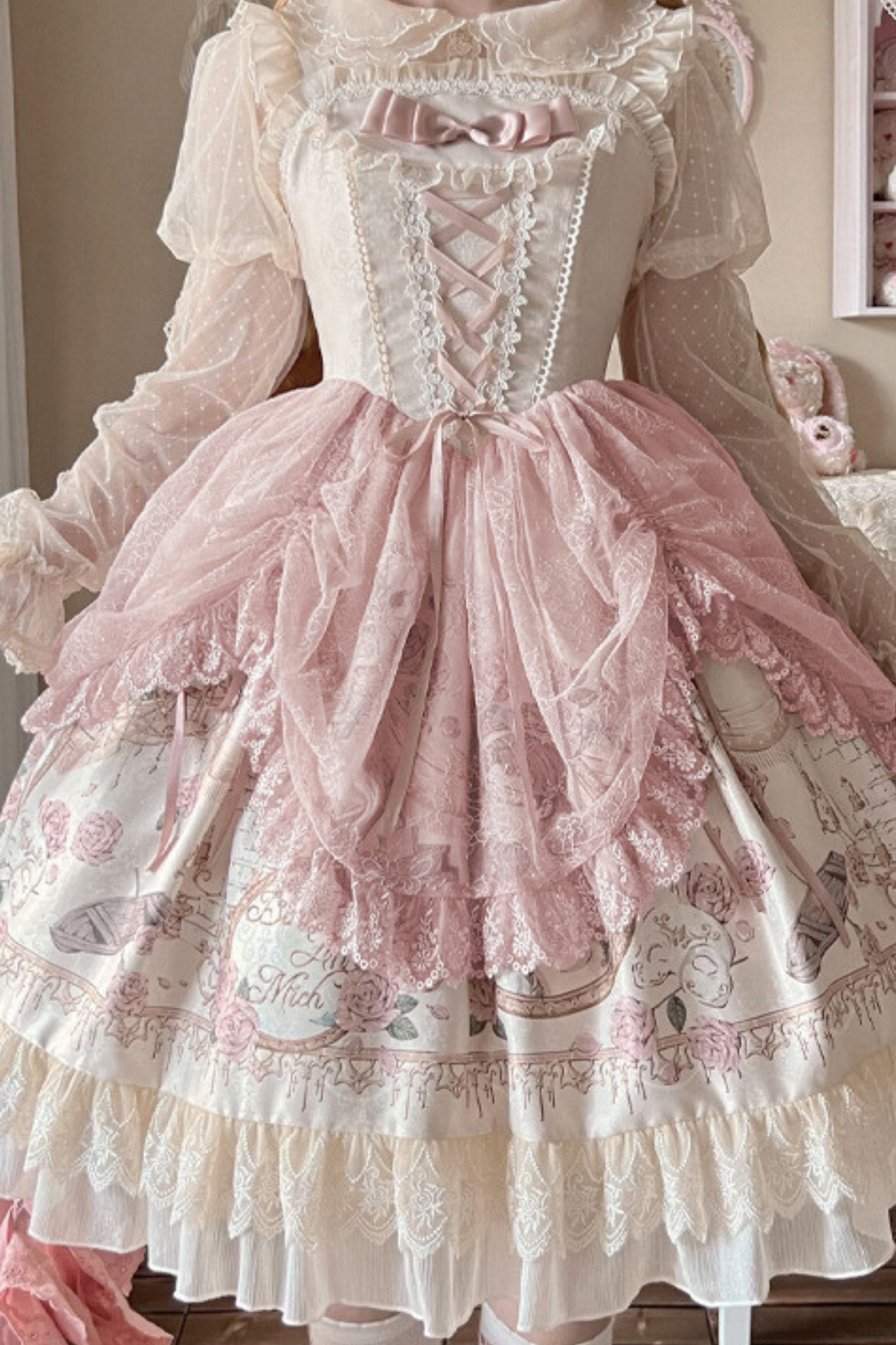 Daily Color Sweet Princess Jumper Skirt + Lace Doll Shirt