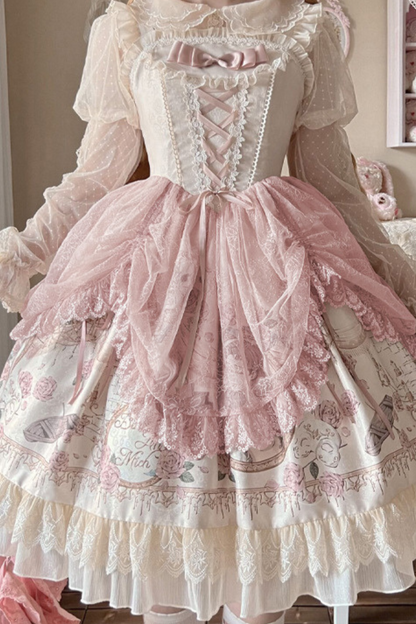 Daily Color Sweet Princess Jumper Skirt + Lace Doll Shirt