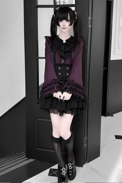 [Vorbestellung bis 13. März] Süßes Tee-Spitzen-Prinzessinnenärmel-Hemd + Kuchenrock