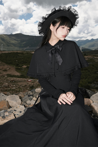 French cape dark dress