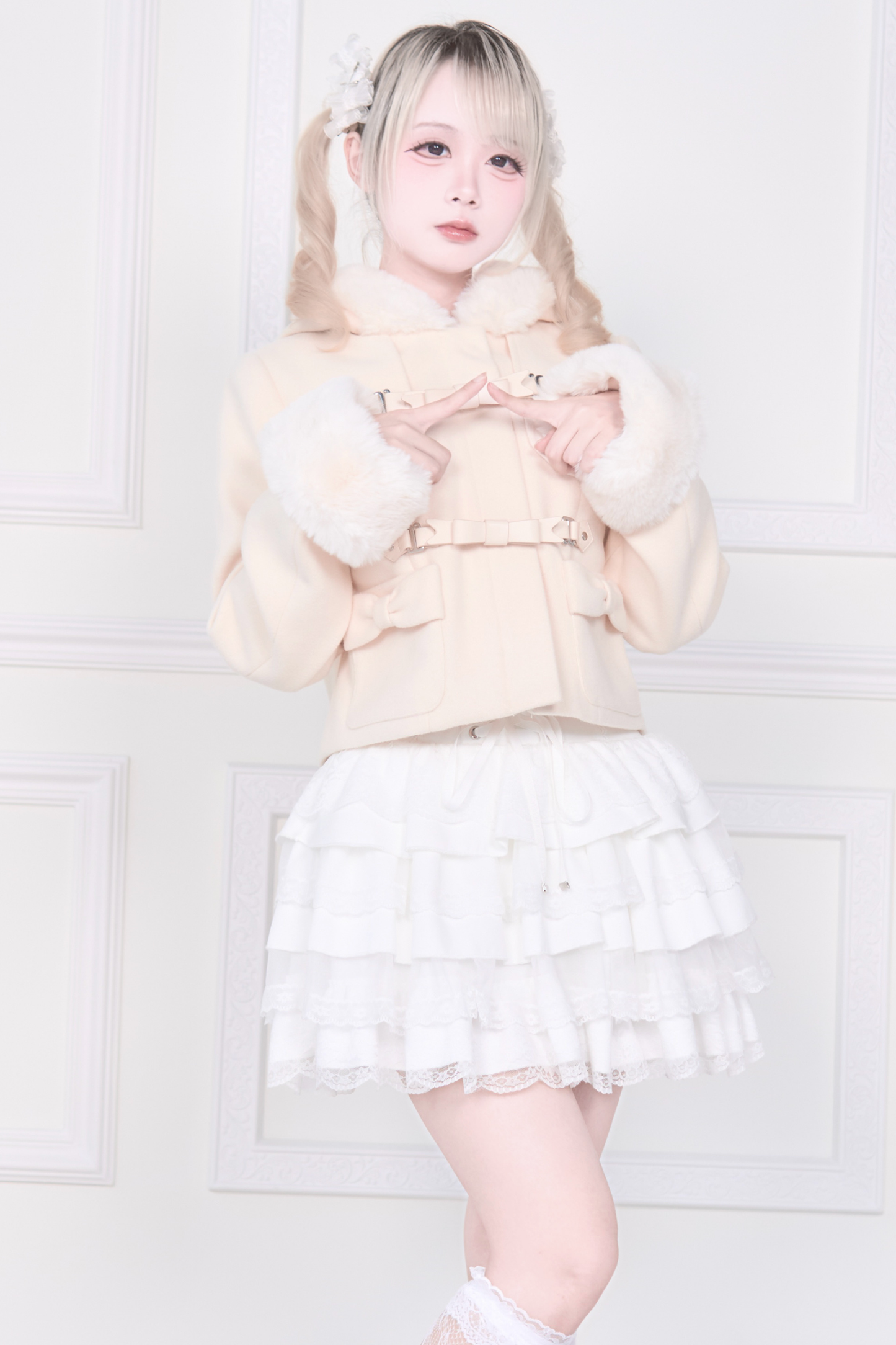 Ribbon Buckle Fur Short Coat