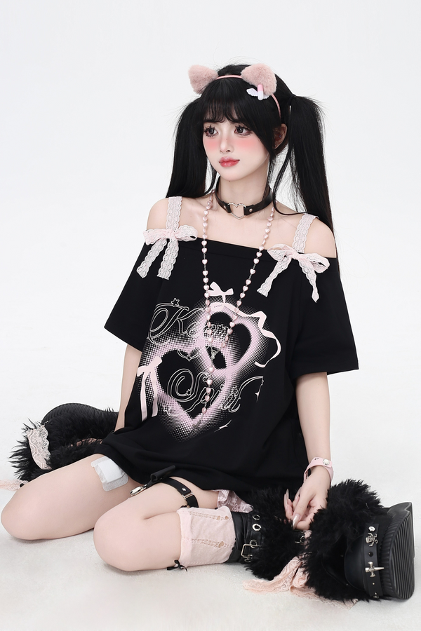 スウィートリボンワンショルダートップス