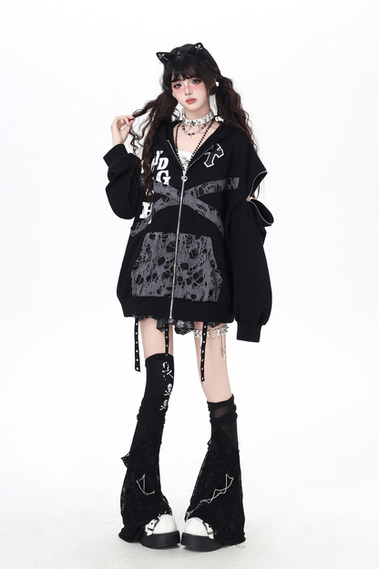 Dark Crazy Girl Loose Hooded Hoodie