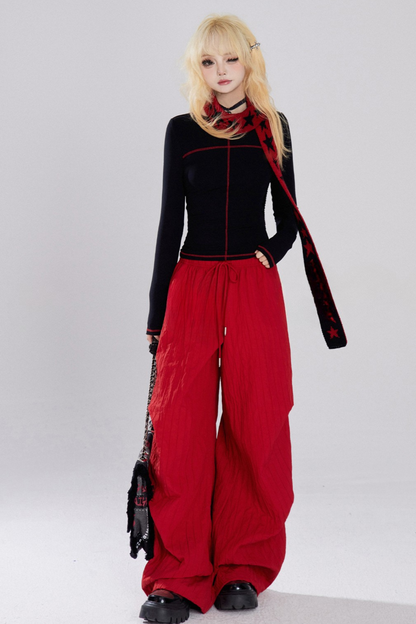 Red loose casual pants