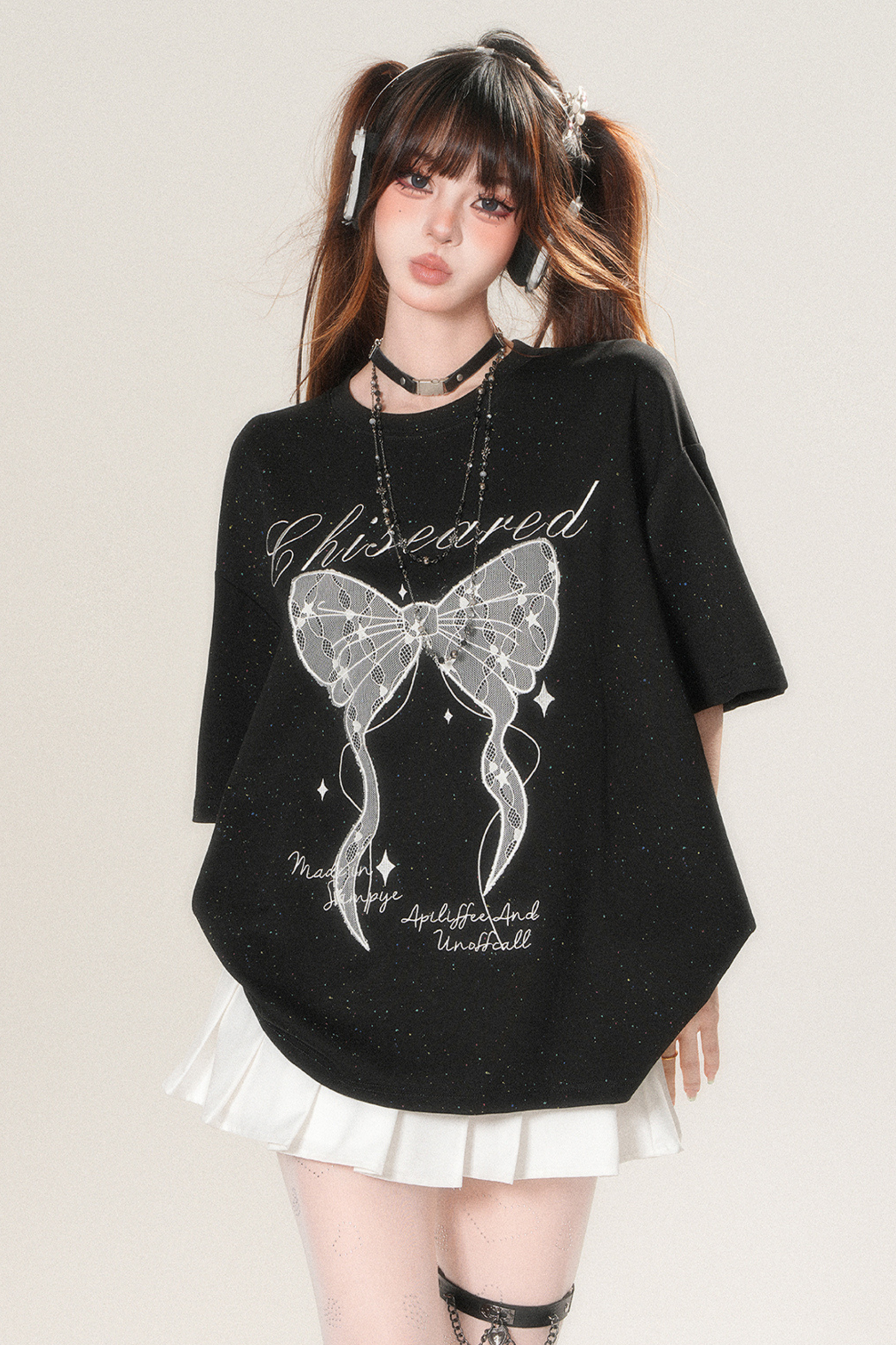 レースリボンルーズ地雷トップス