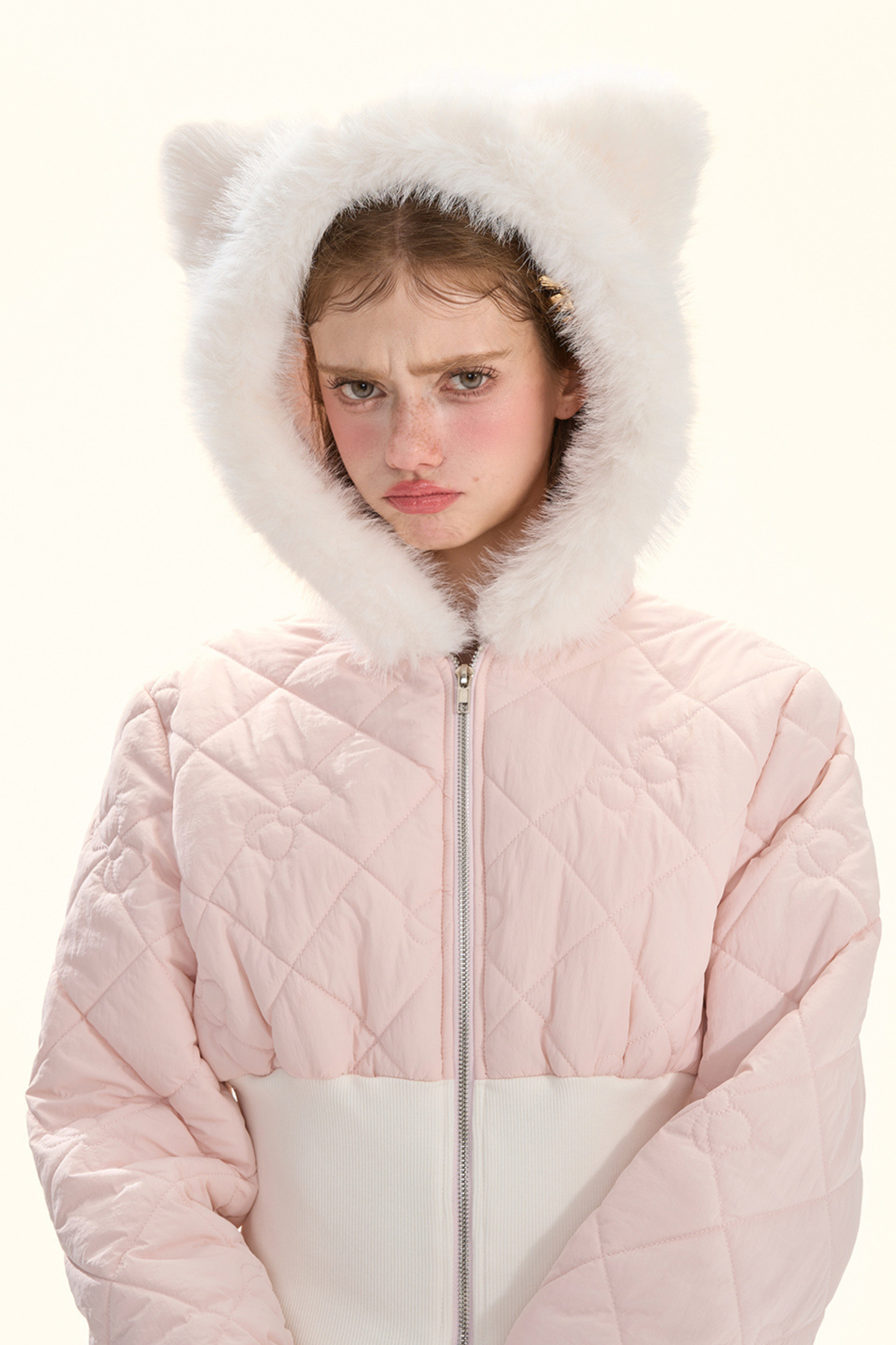 フェアリーファーキャットフードキルティングジャケット