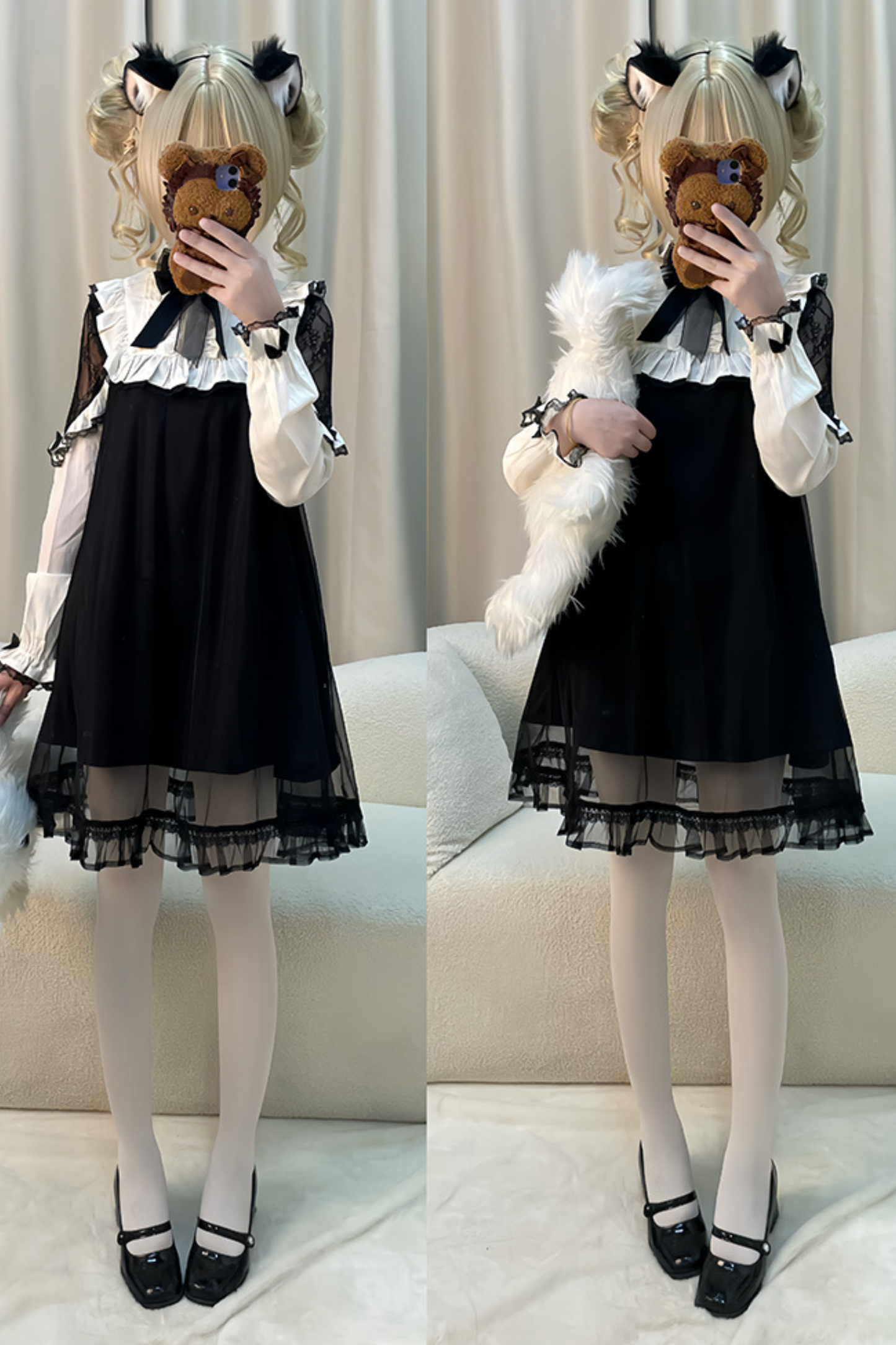 Lace Edge Mesh Splicing Little Black Dress