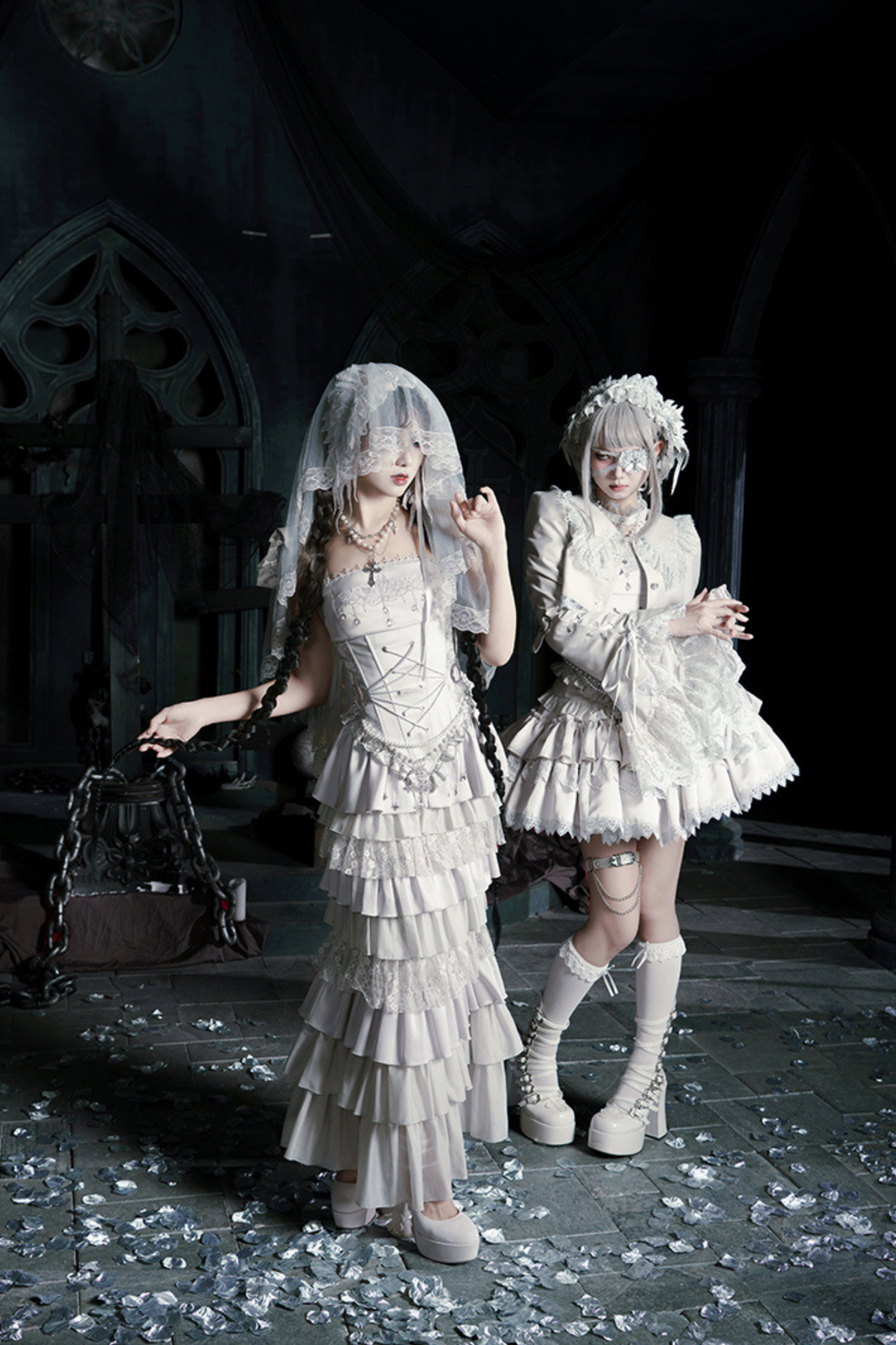 ゴシックロリータスカート+コルセット+ベール+ネックレス+ウエストチェーン