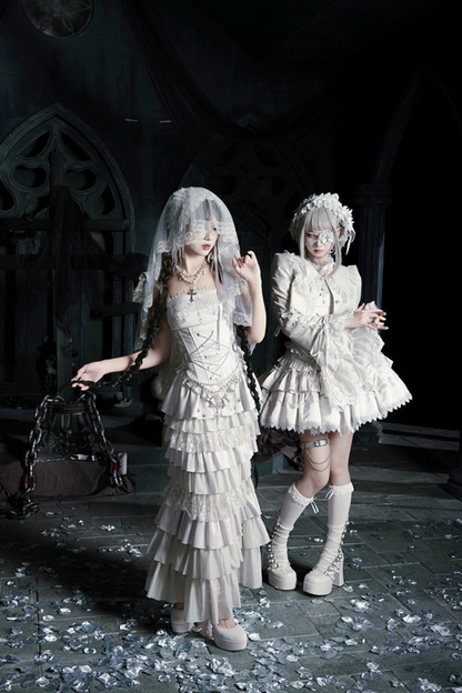 ゴシックロリータスカート+コルセット+ベール+ネックレス+ウエストチェーン